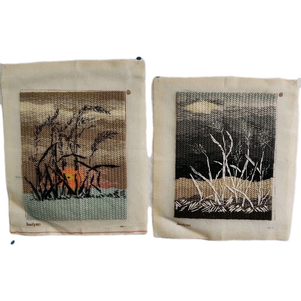 Janlynn Needlepoint Completed - Winter Moonlight, Autumn Wheat - (2) 8" x 10"